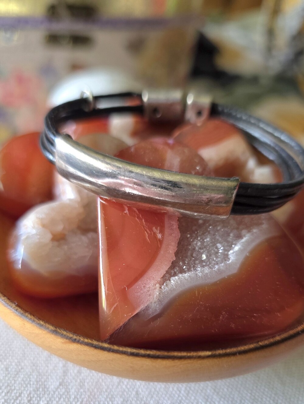 Black Leather Multi-Cord Bracelet with Polished Silver Bar Accent